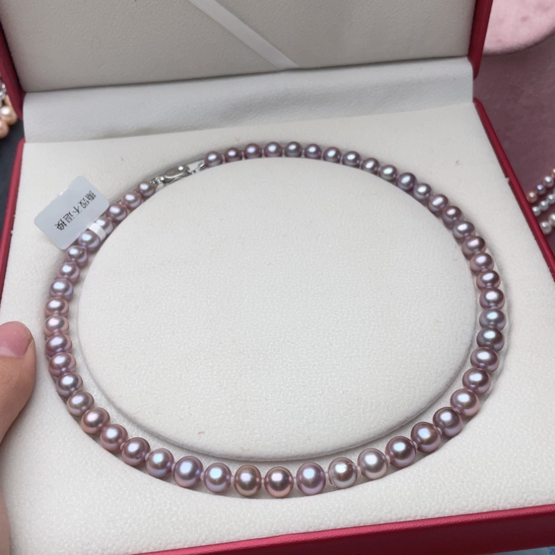 淡水珍珠银S925镶嵌颈饰8-9