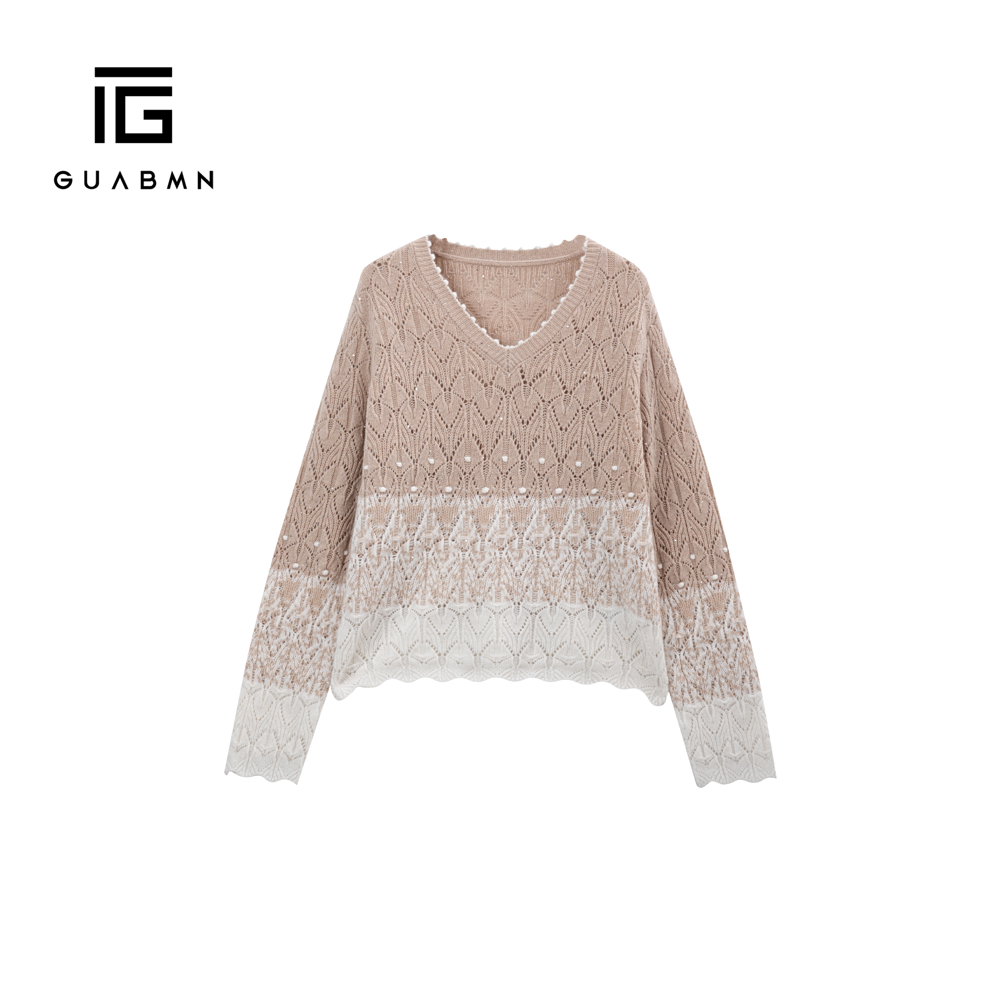 GUABMN2025秋季新款亮片针织开衫百搭渐变色钩花镂空毛衣外套5781