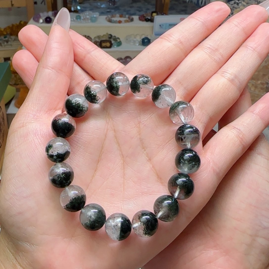 水晶手串未镶嵌i***i绿幽灵手串11m