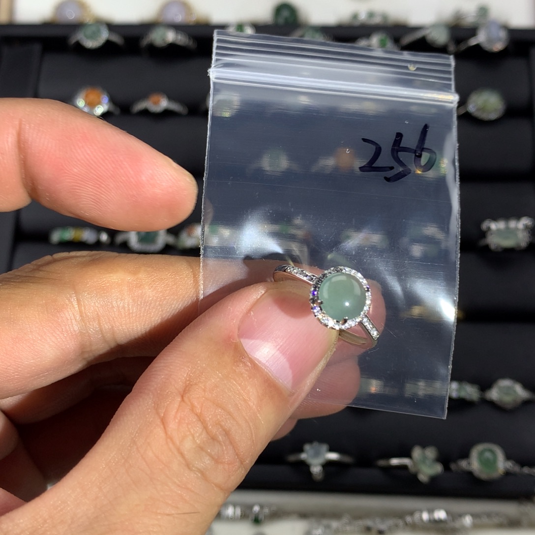 翡翠银S925镀金镶嵌戒指256