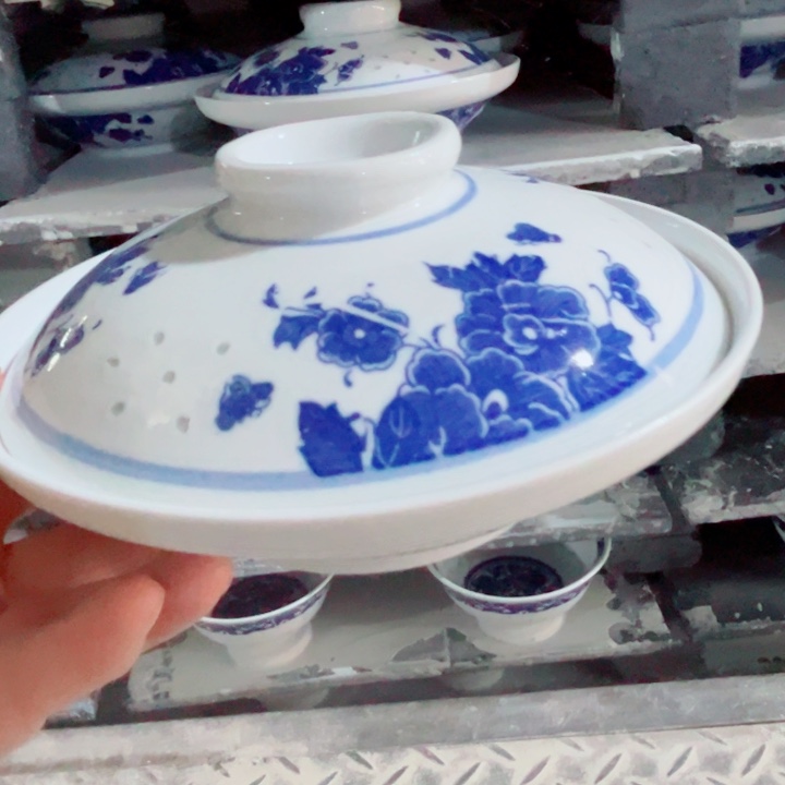 青花玲珑7寸和和气牡丹花