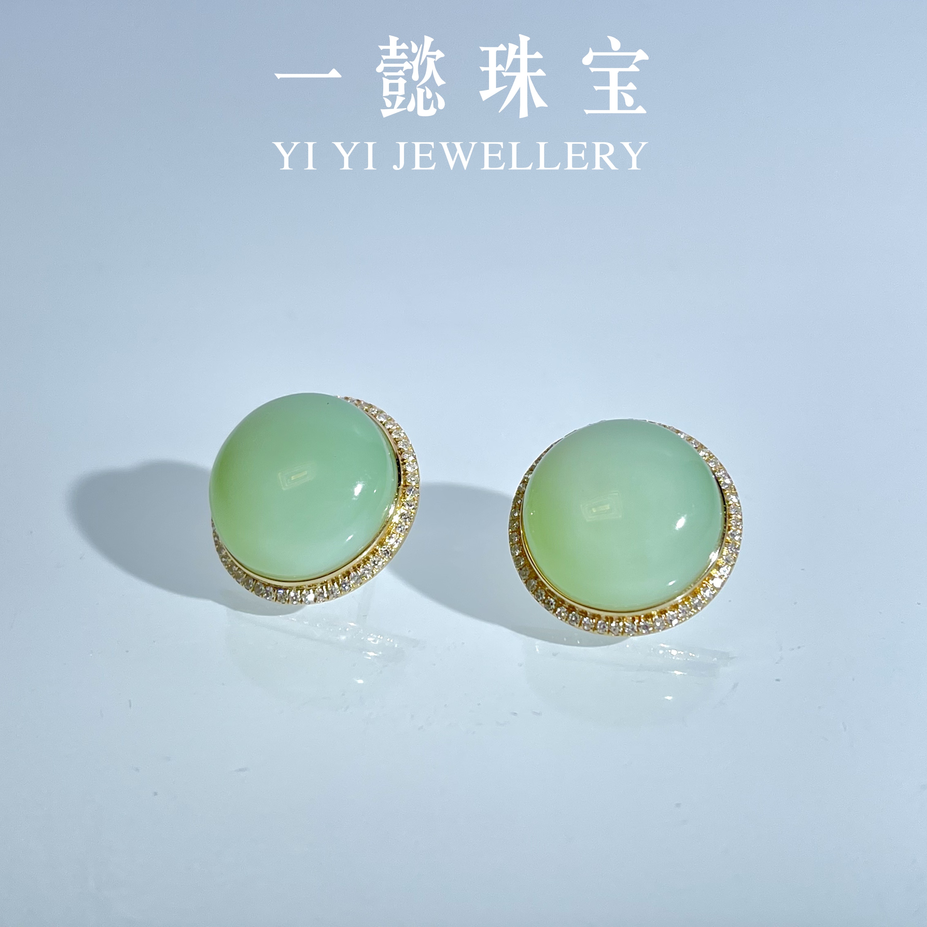 【一懿珠宝】新疆和田玉 黑羊洞18K金耳钉耳饰 时尚精美百搭 hy098