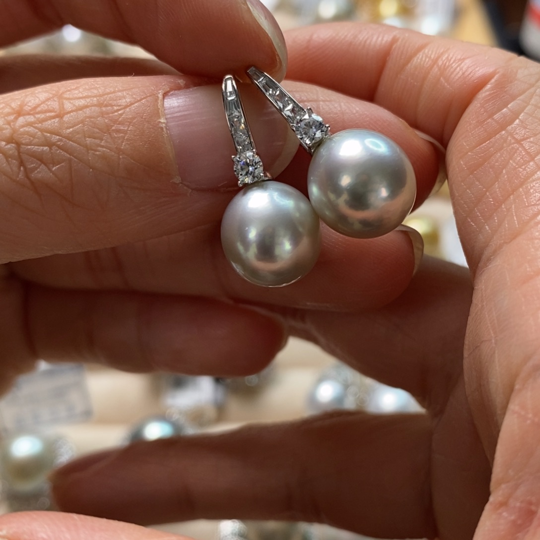 海水珍珠耳饰银S925镶嵌