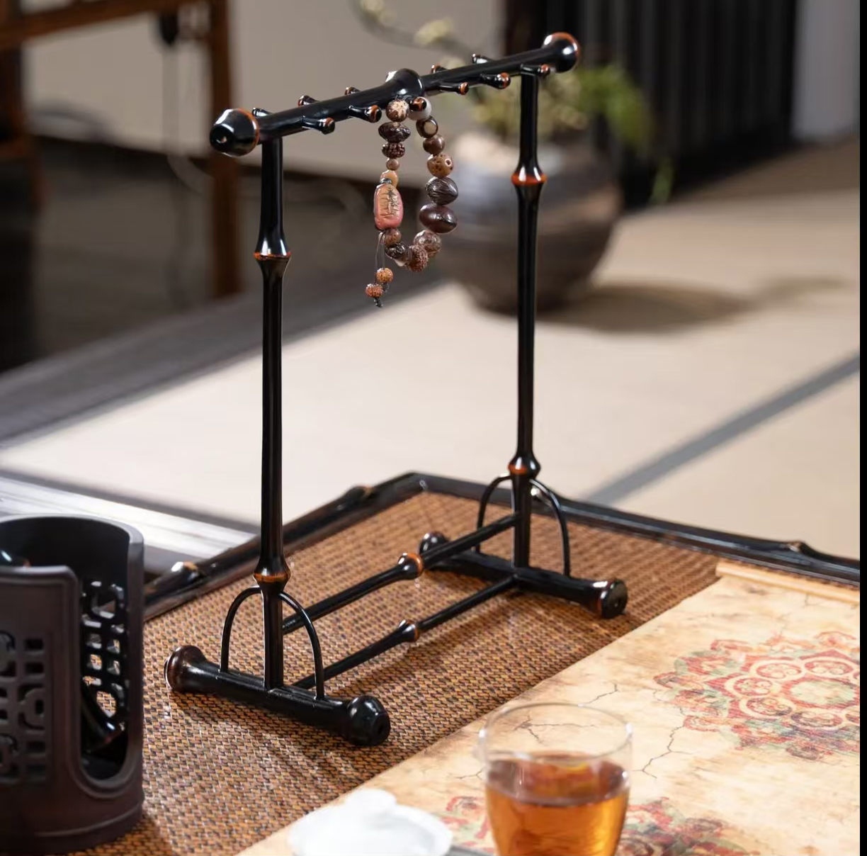 中式筇竹笔架毛笔架桌面收纳摆件支架云鹤笔架