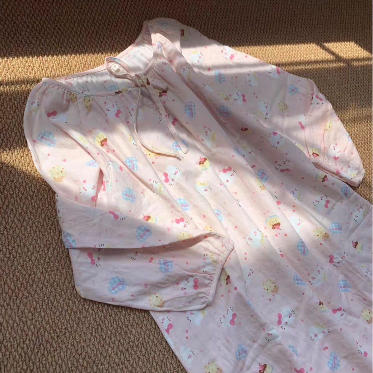 甜美~A类全棉有氧双层纱睡裙家居服睡衣纯棉卡通可爱透气亲肤夏季
