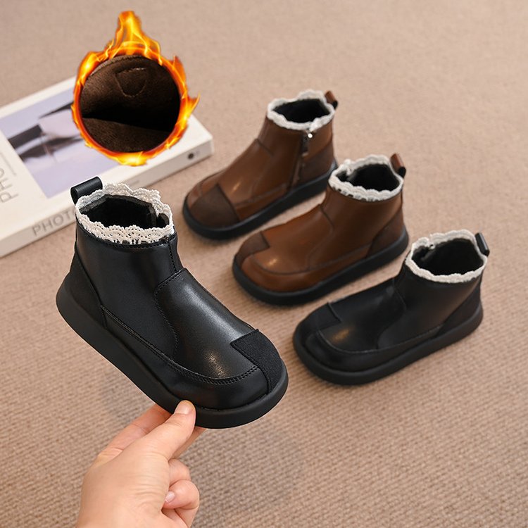 女童短靴2025学生时尚二棉靴子儿童秋冬新款皮靴女孩宝宝加绒马丁