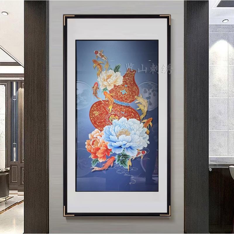 手工錾刻 铜雕画《富贵葫芦》玄关走廊装饰画 新中式餐厅竖版挂画