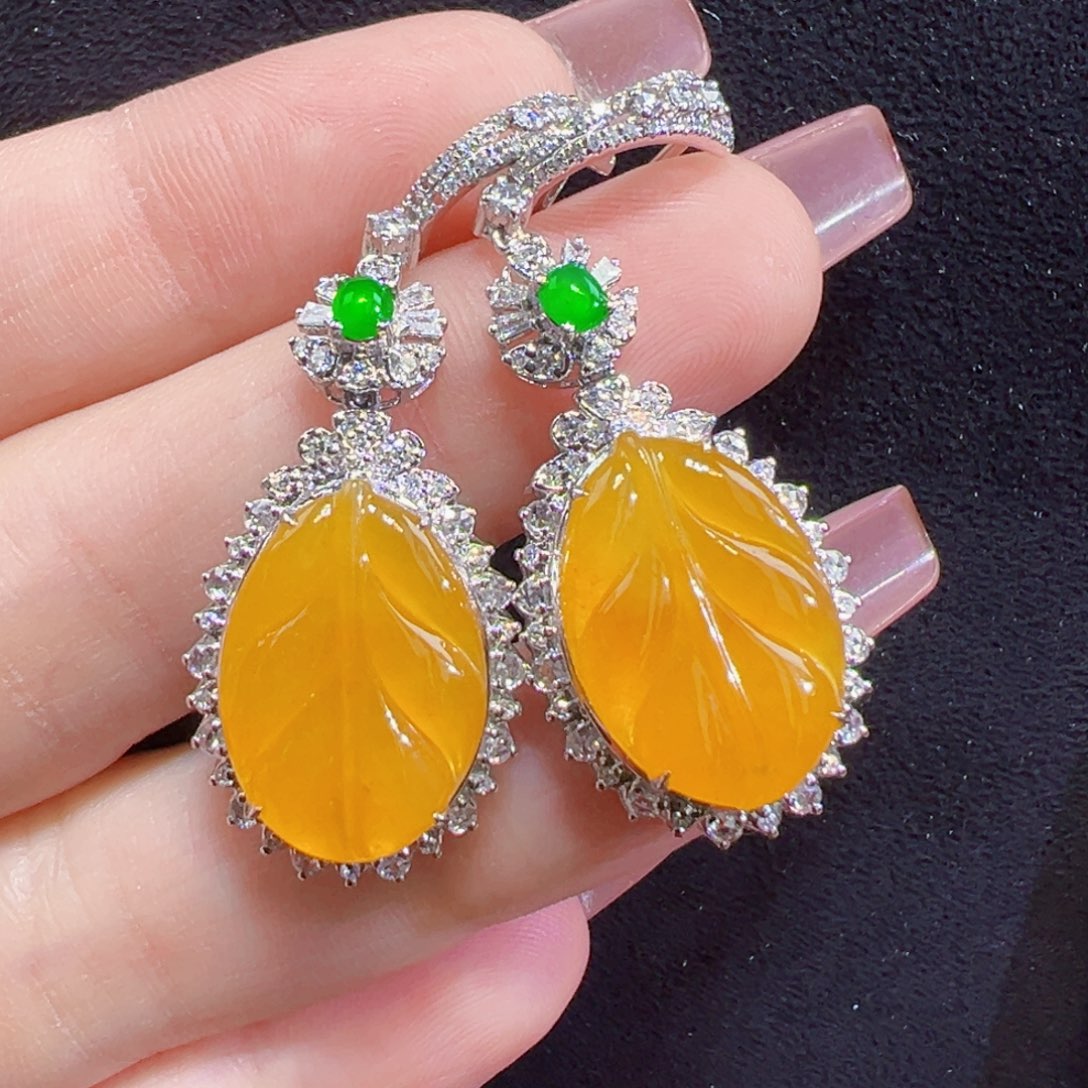 翡翠耳饰18K金镶嵌耳坠