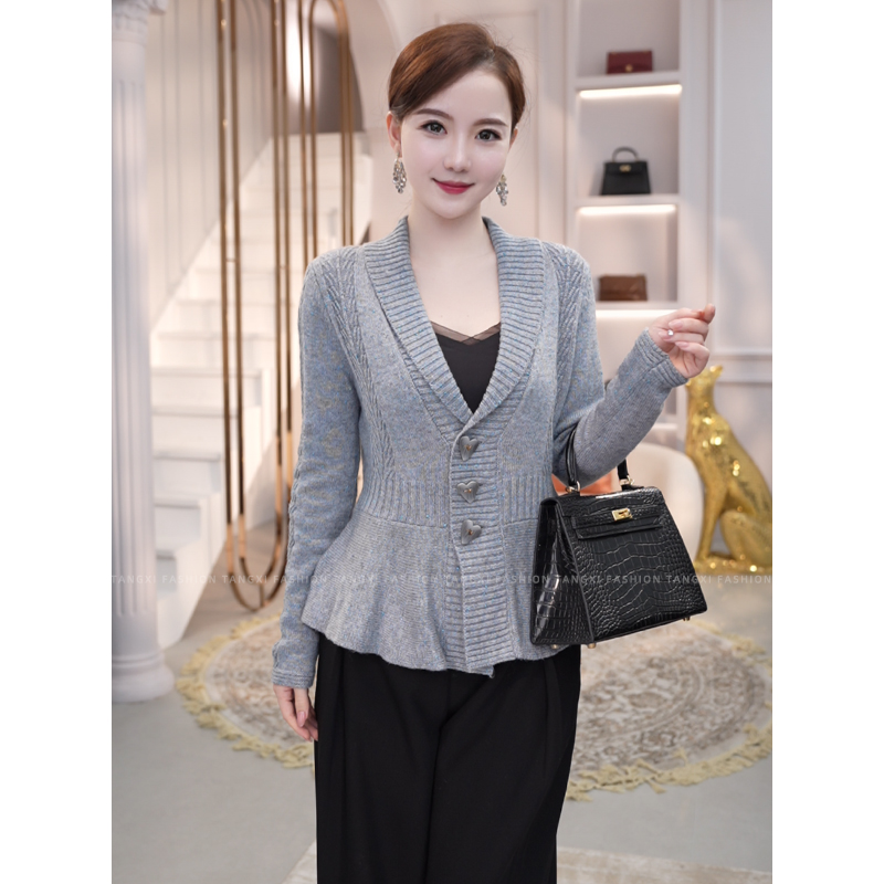 2026秋冬季爆款【8391】含绵羊毛法式小香风针织毛衣灰色开衫外套女