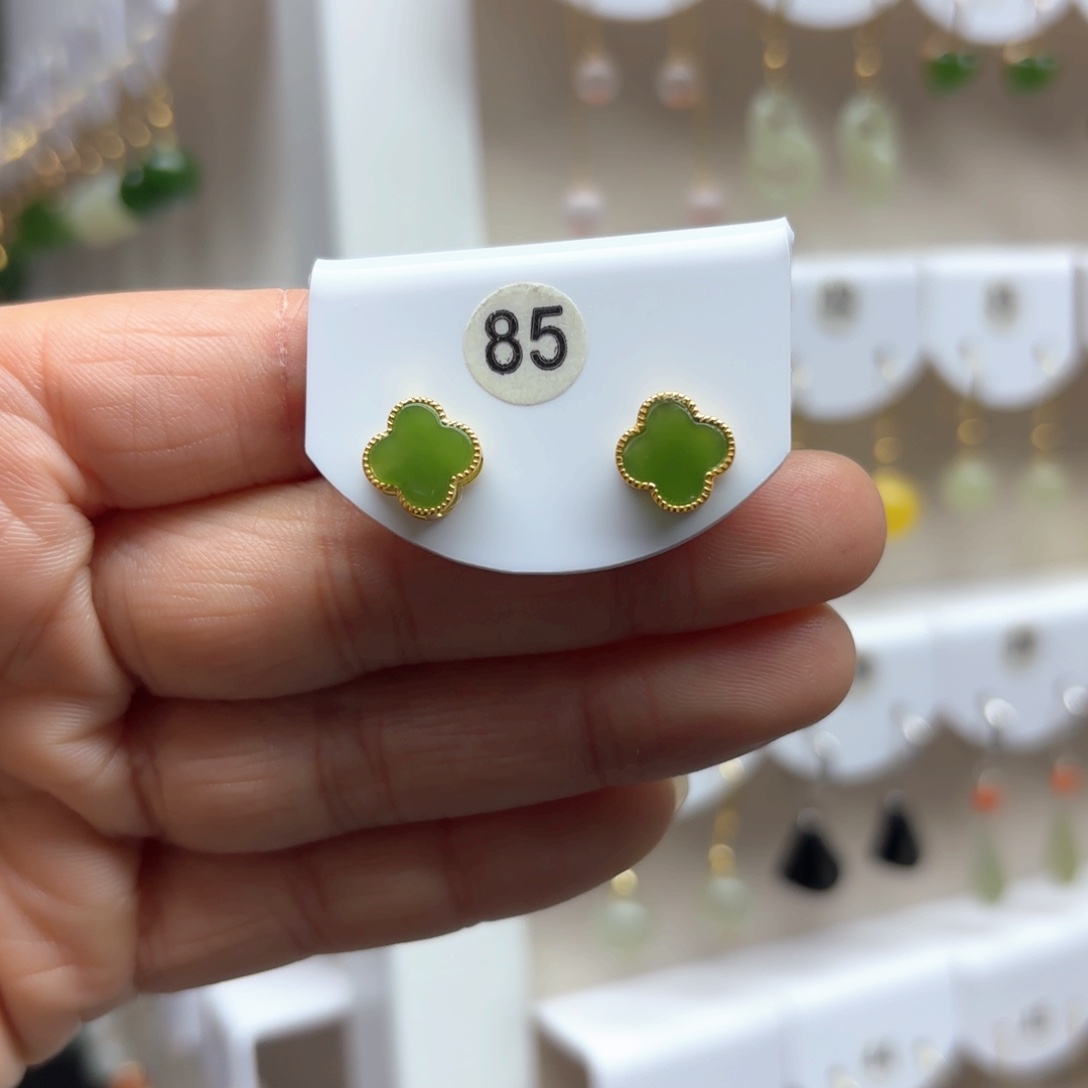 和田玉耳饰银S925镶嵌