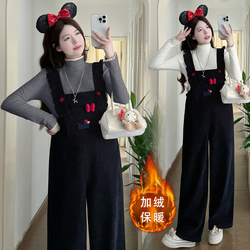 【嗒嗒】2025新款秋冬款加绒加厚孕妇套装两件套时尚外穿孕妇背带裤