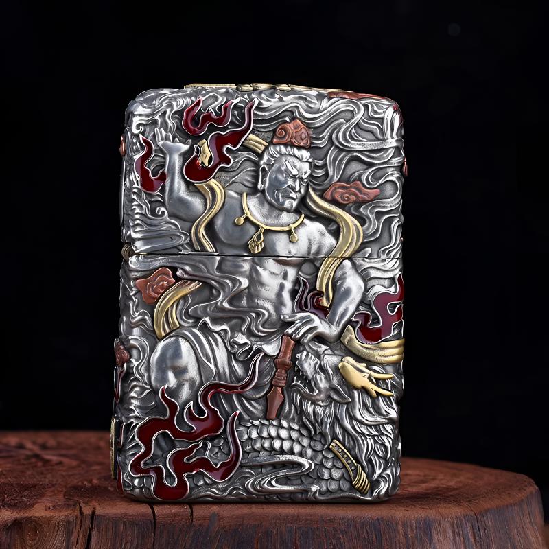 ZIPPO/之宝打火机哼哈二将重甲浮雕复古国潮风老公礼物防风原装