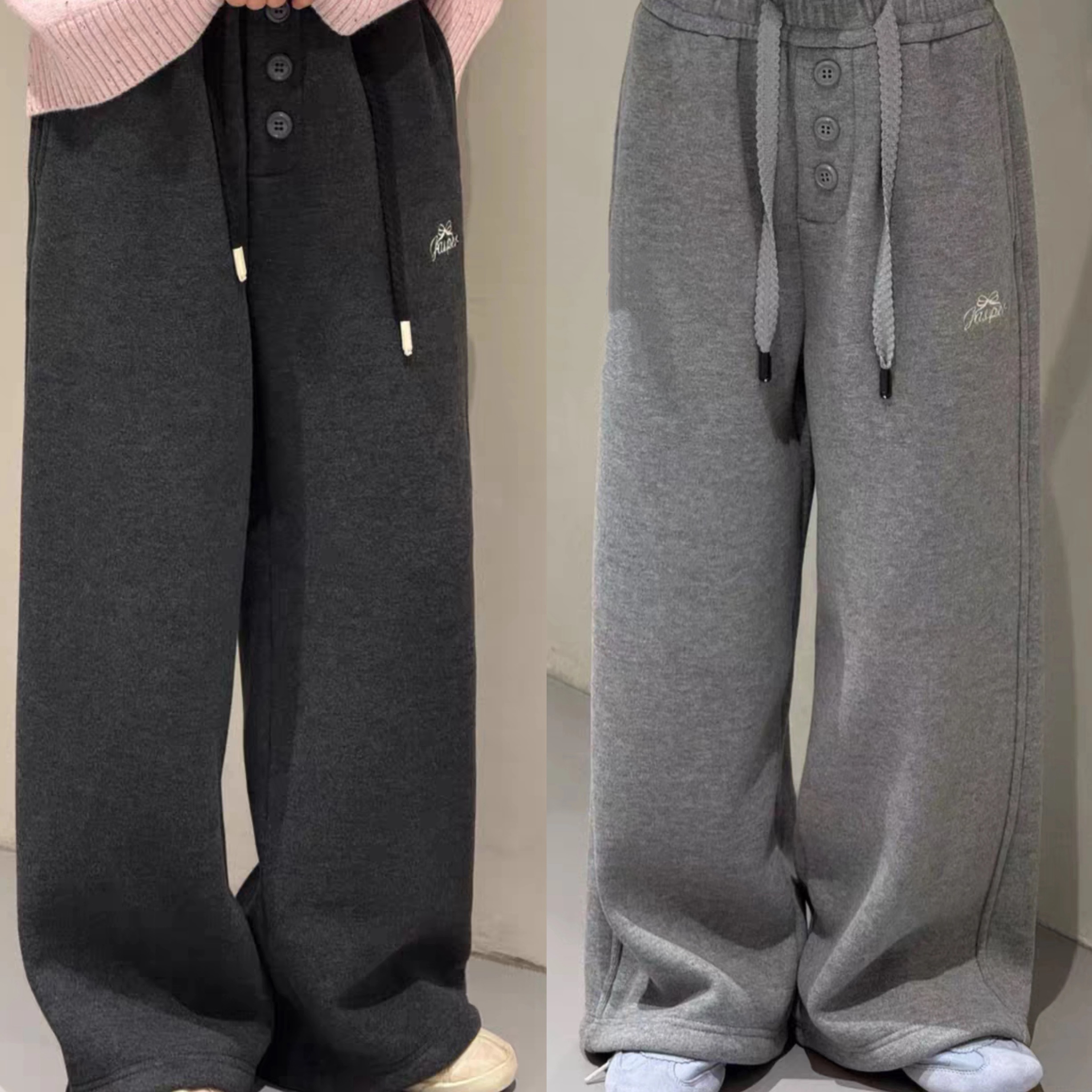 冬款韩版蝴蝶结刺绣加绒女童直筒裤 F299 299 R