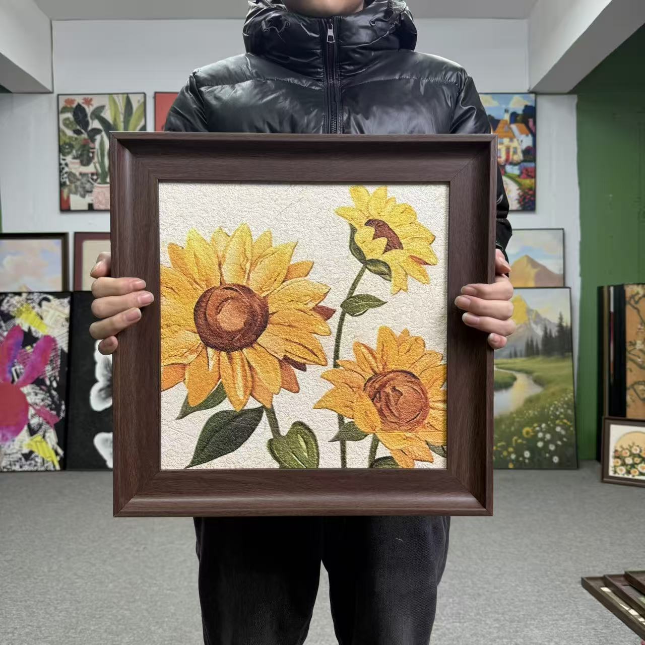 法式复古向日葵装饰画适用于客厅卧室玄关彰显轻奢风格4040