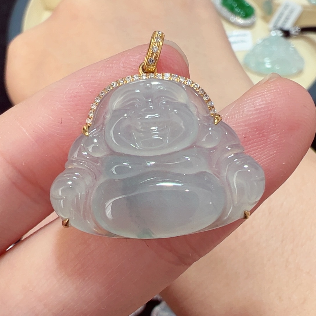 颈饰18K金镶嵌翡翠买断不退