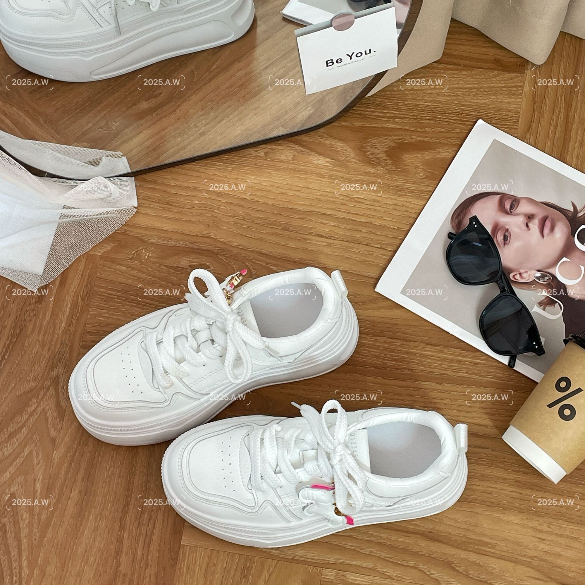 马上有钱！真皮韩版日常板鞋通用休闲板鞋运动鞋厚底6.5CM