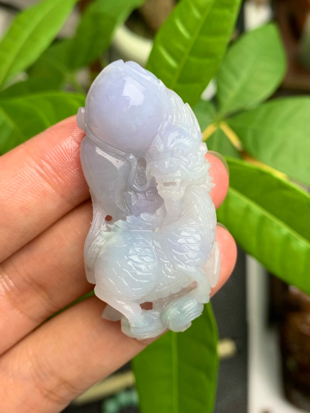 天然缅甸翡翠A货毛货紫底立体麒麟