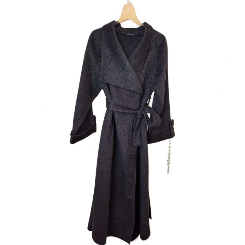 秋冬新款双面大衣外套女装气质系带中长款时尚休闲毛呢外套