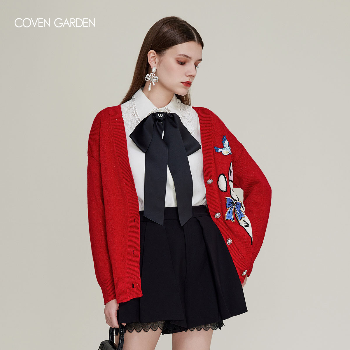 【陈大可专属】哥文花园红色外套针织开衫女显白气质CTC1041568