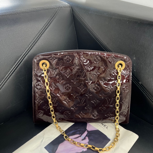 95新 LouisVuitton/路易威登 捐金沉珠/漆皮链条包