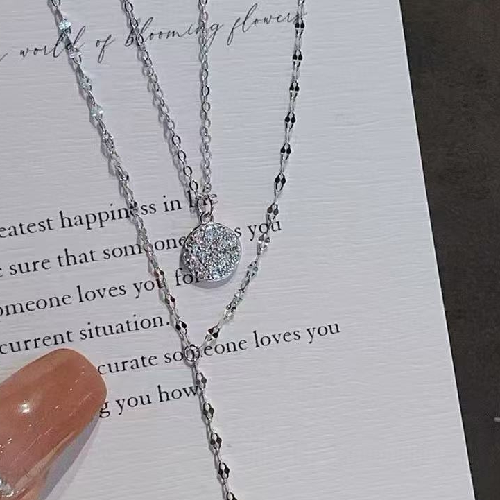 坠链均925银合成锆石 S925银气质轻奢双层链项链颈链锁骨链