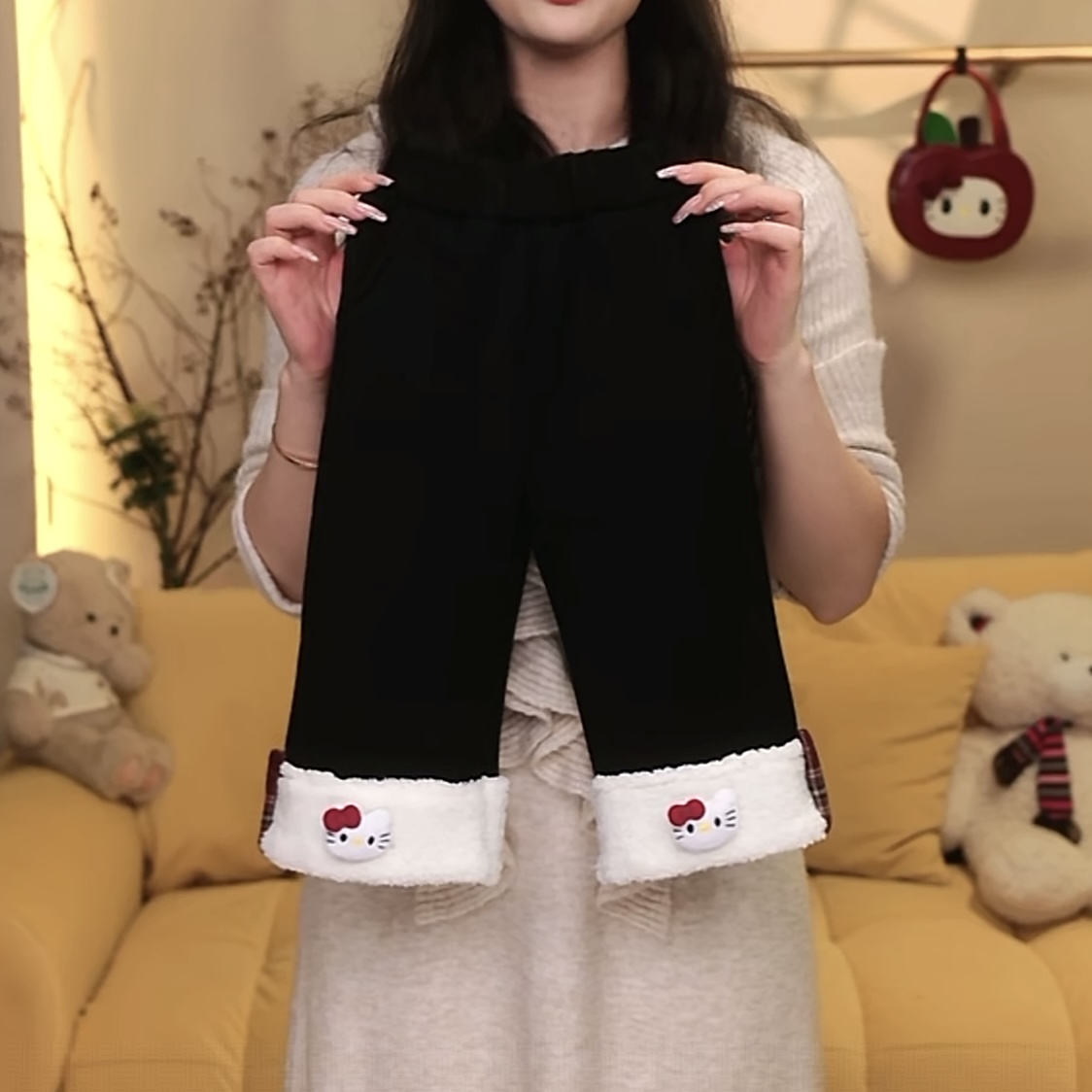 趣奇贝贝女童加绒裤冬季加厚设计感洋气女孩阔腿裤立体猫咪裤子
