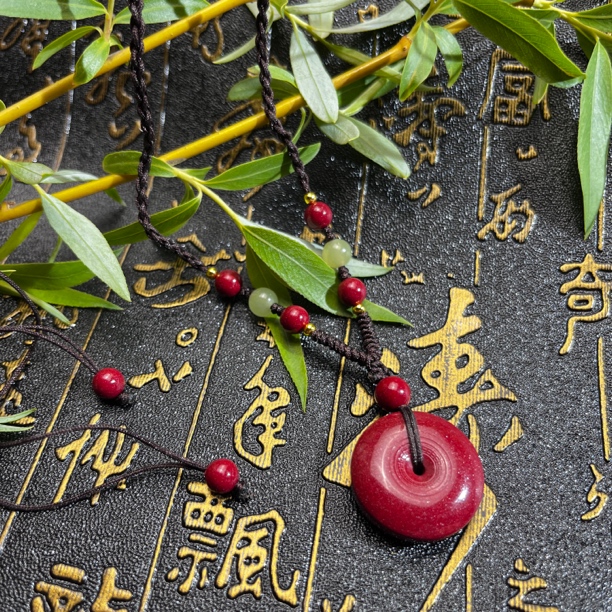 含辰砂工艺品高含量紫金朱砂【平安扣挂坠】平平安安 手工编绳