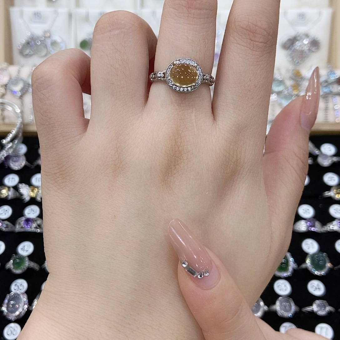 a***吖戒指银S925镶嵌黄晶