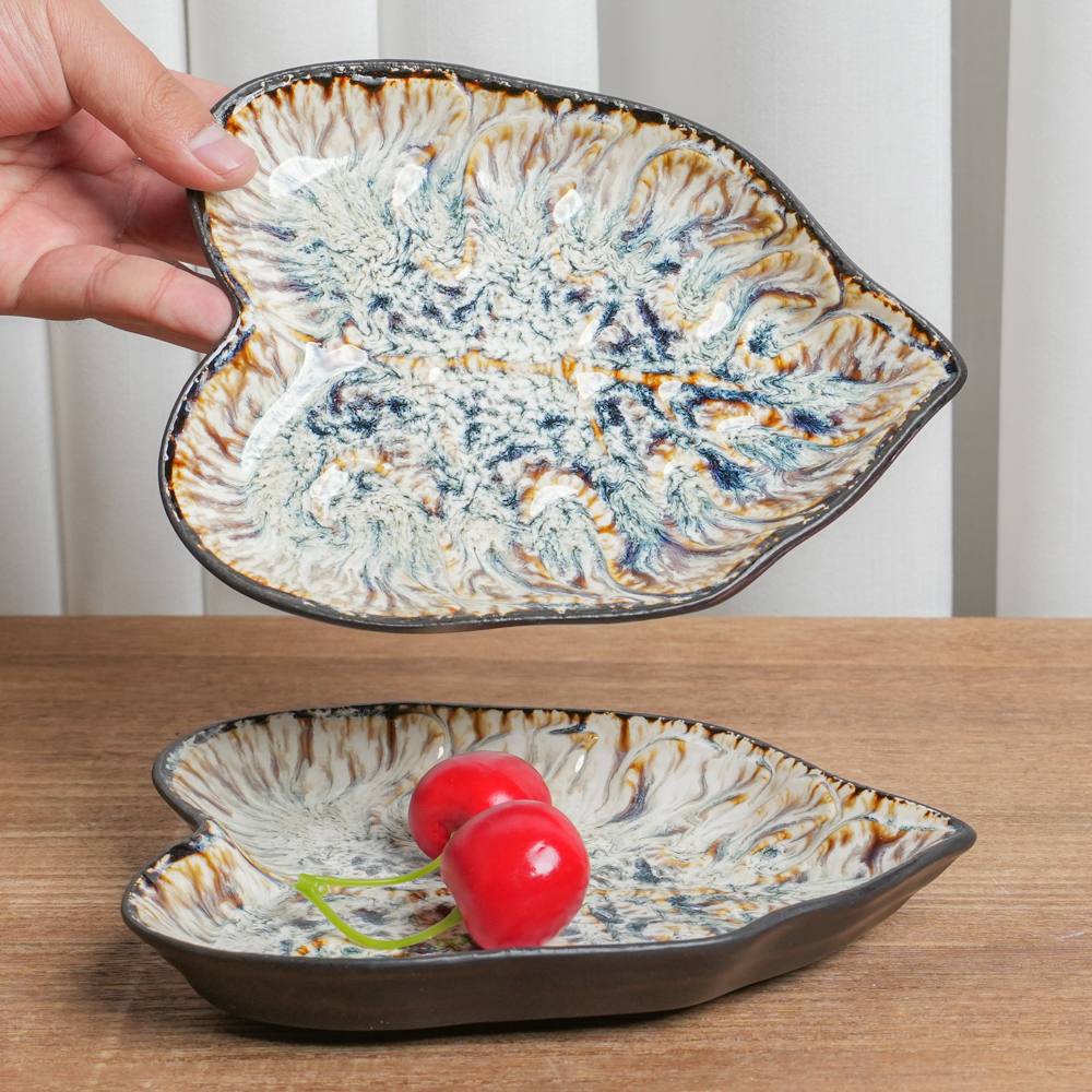 【正品】吐骨碟釉下彩陶瓷盘子窑变棕蓝心形高颜值吐骨碟H5B