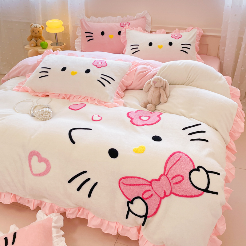 冬季加厚珊瑚绒四件套加绒保暖牛奶绒床单被套可爱床单被套三件套