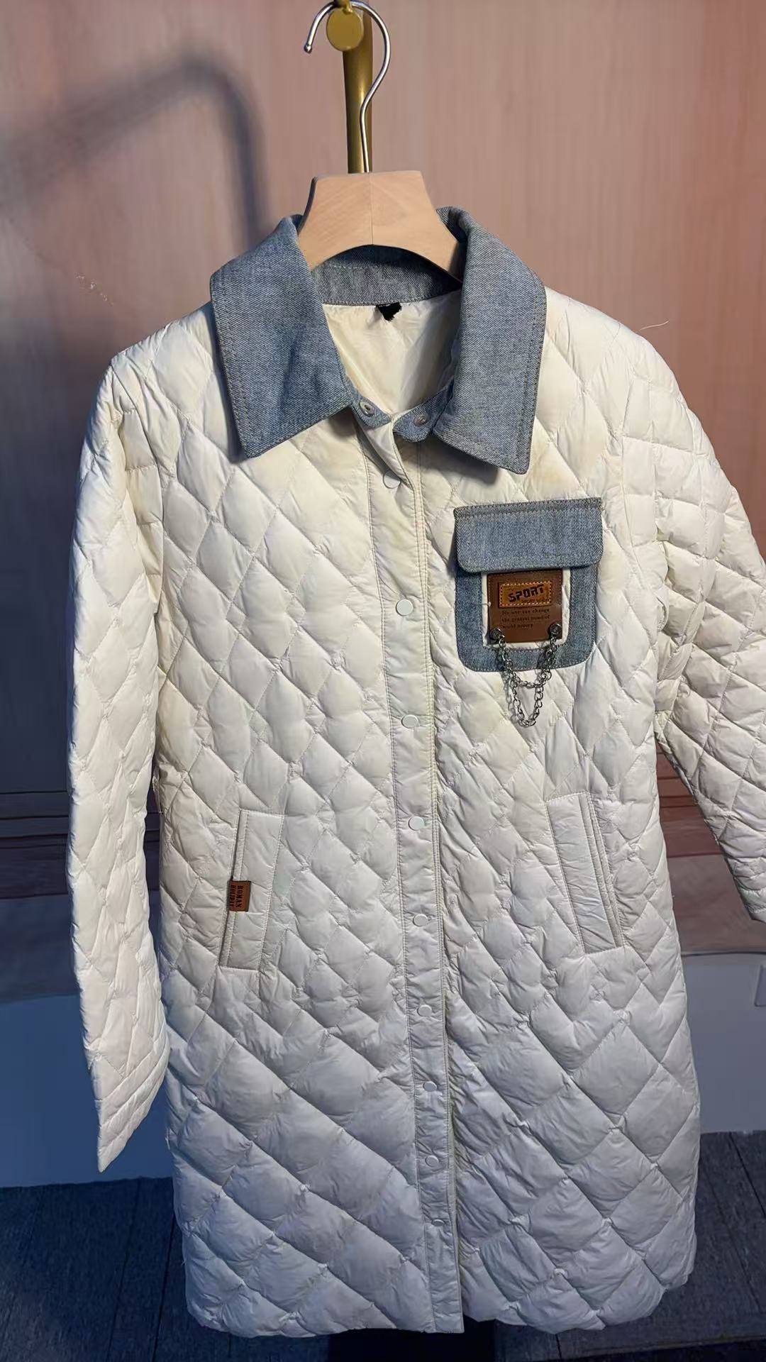 棉衣翻领格子棉服宽松型冬季时尚长袖中长款T131