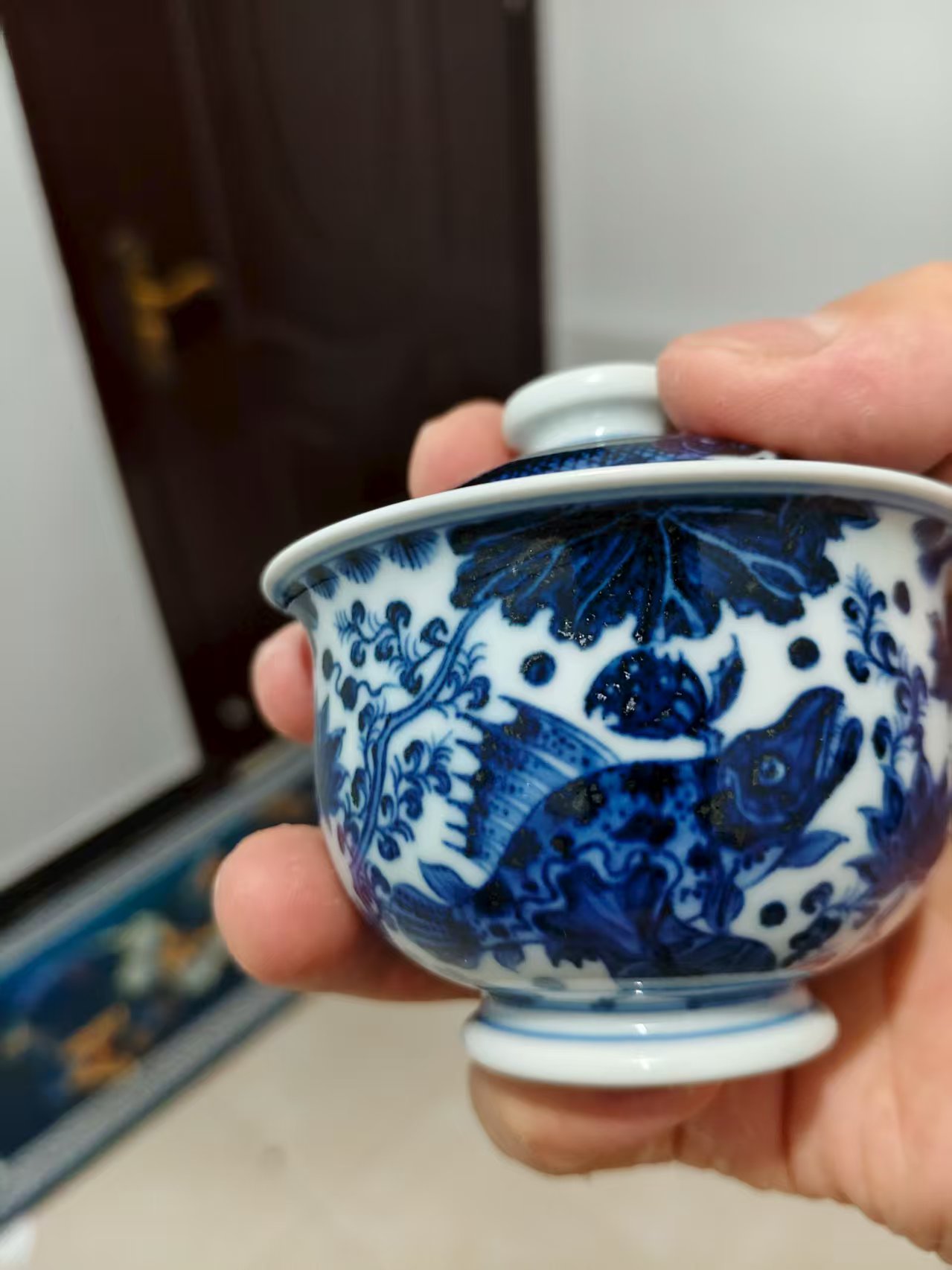 鱼藻纹 盖碗   茶具手绘青花