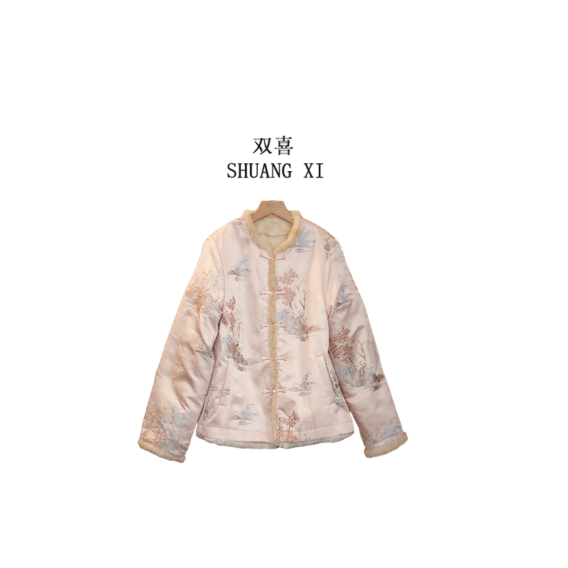 【水云间】新中式冬装女士外套刺绣国风双面穿水貂毛时尚气质上衣