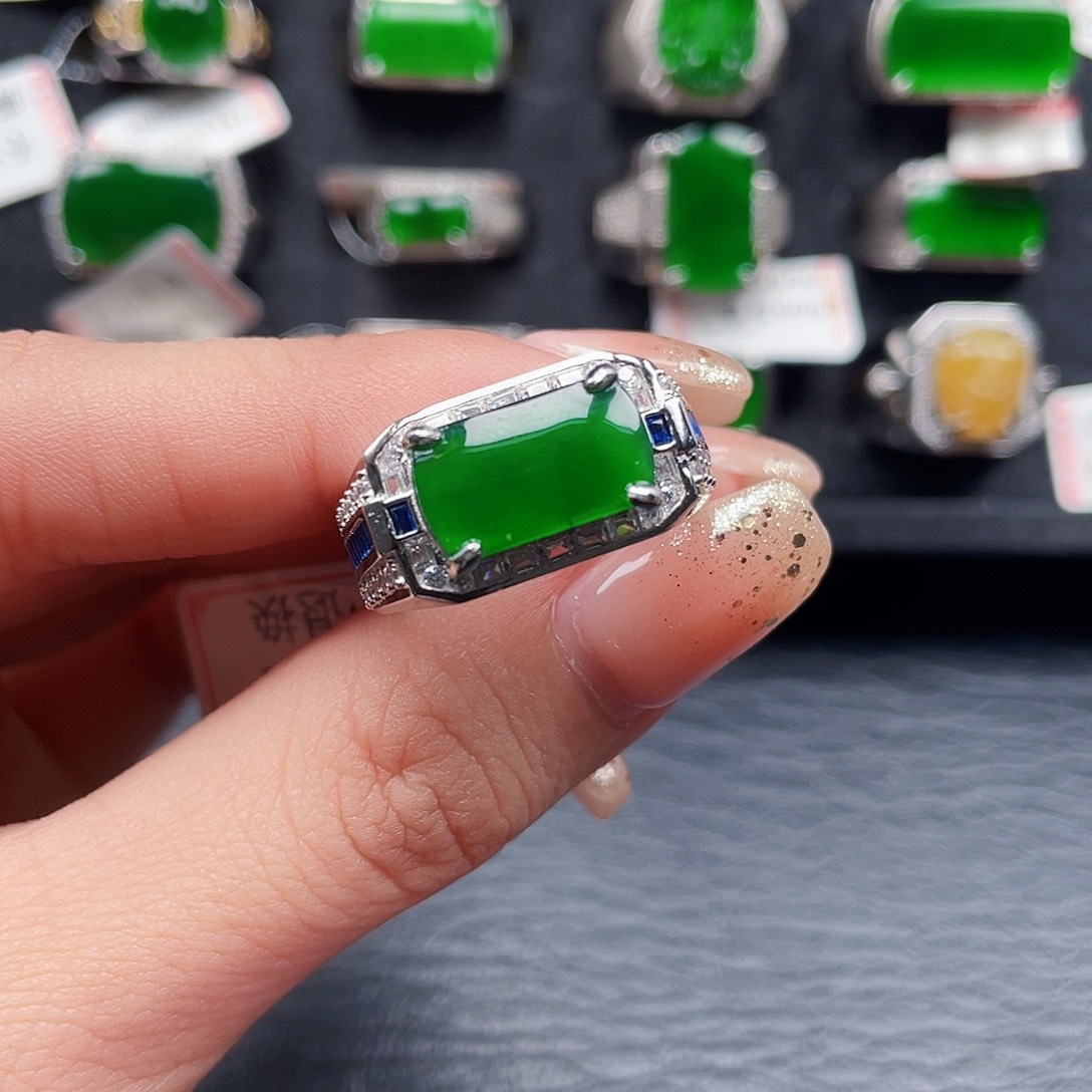 翡翠戒指银S925镶嵌编号0087