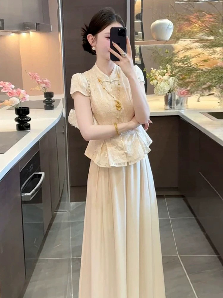 【海南简爱】中式国风夏季温柔风短袖上衣长裤时尚穿搭套装 8875