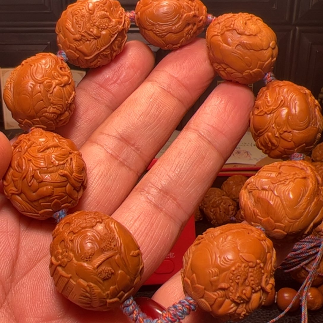 职***粉橄榄核手串风景万佛