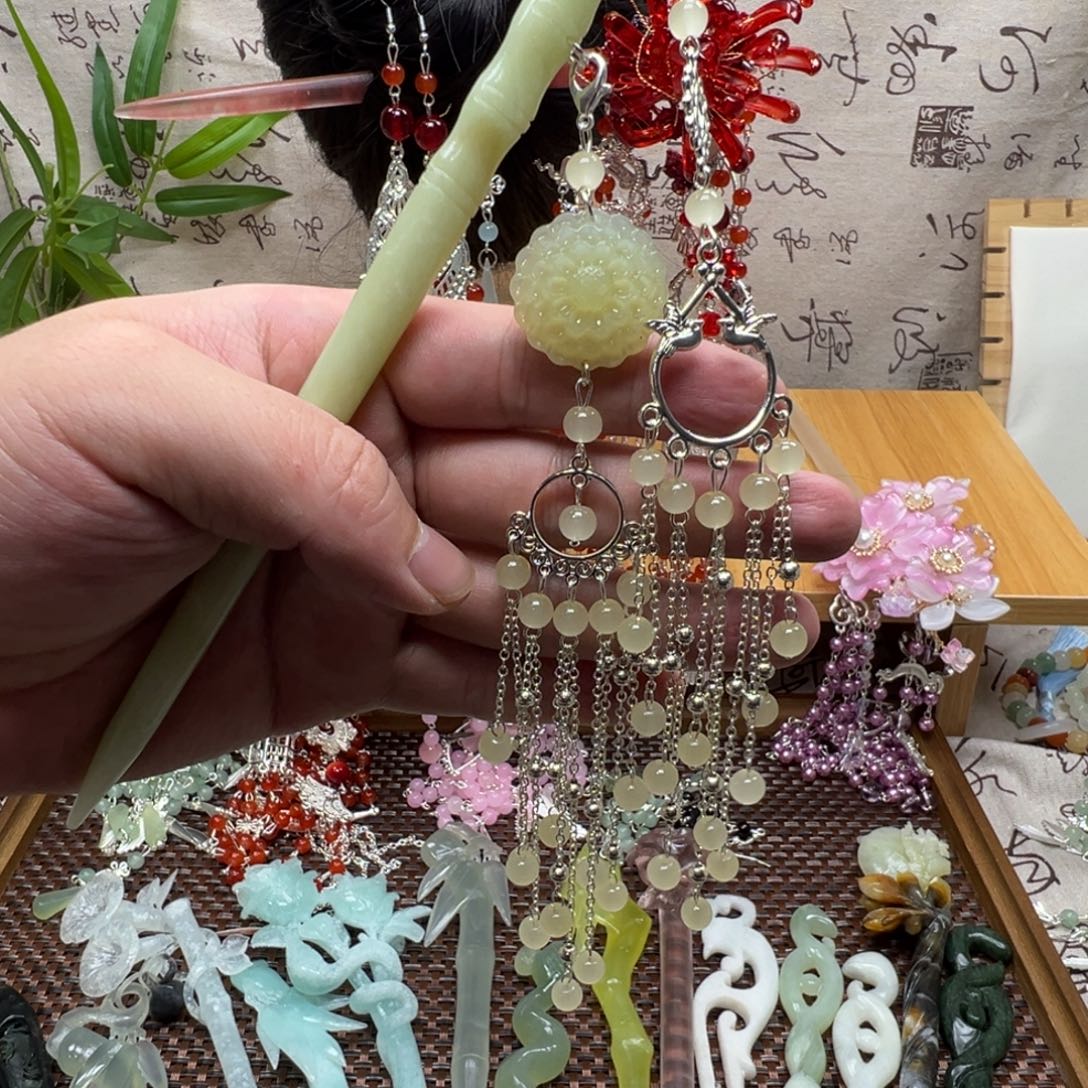 蛇纹石玉合金发饰