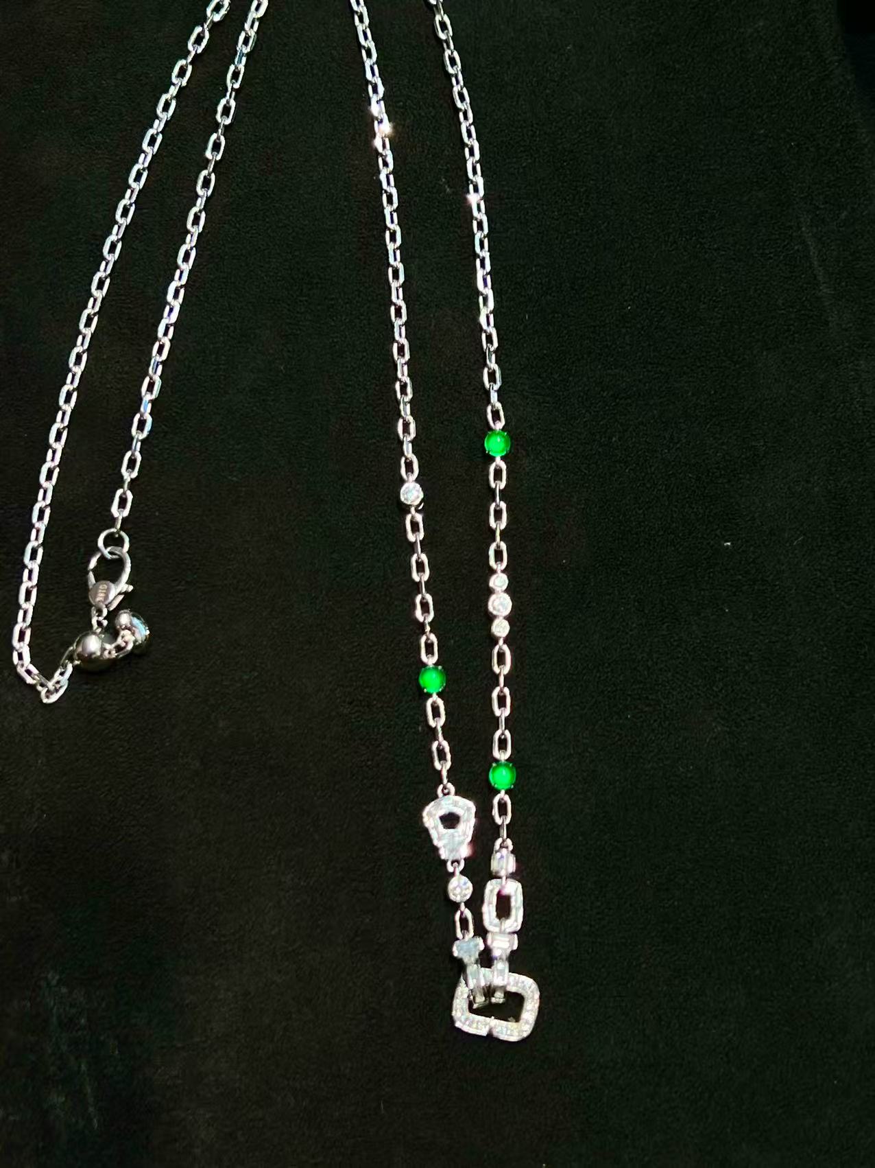 翡翠百搭链万能扣简约长链镶嵌