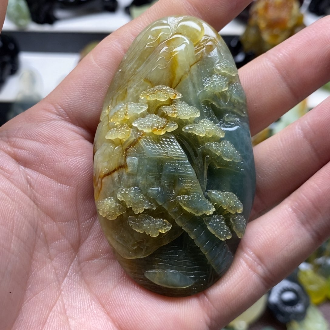 岫玉山水吊坠未镶嵌文**声