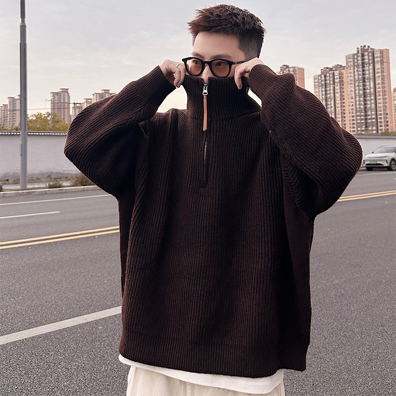 【中性慵懒毛衣】半拉链高领羊毛毛衣复古中性老钱风松弛慵懒上衣