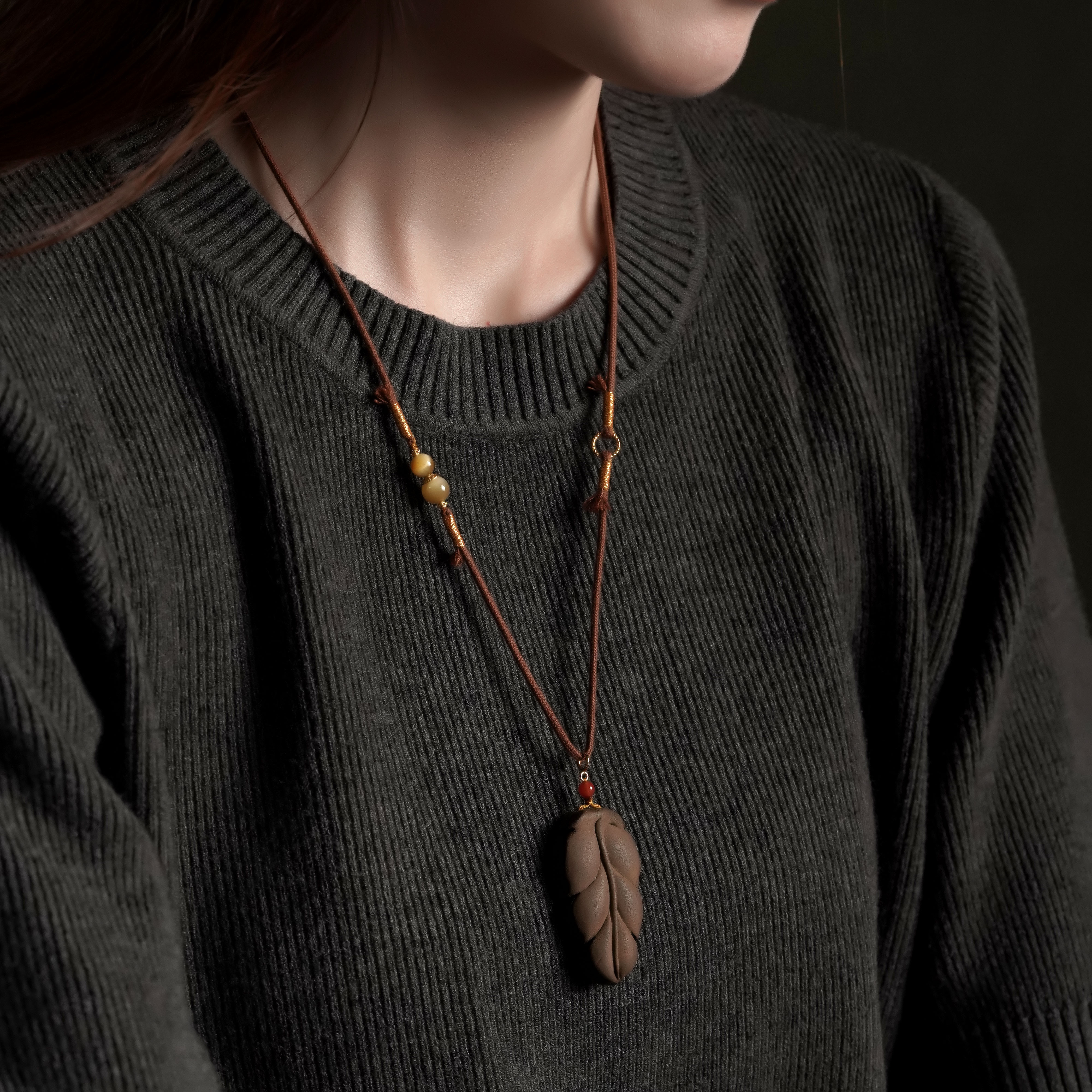 【珊木居】HXZ1608JY TO-P系列 白桃乌龙合香叶子手编绳吊坠