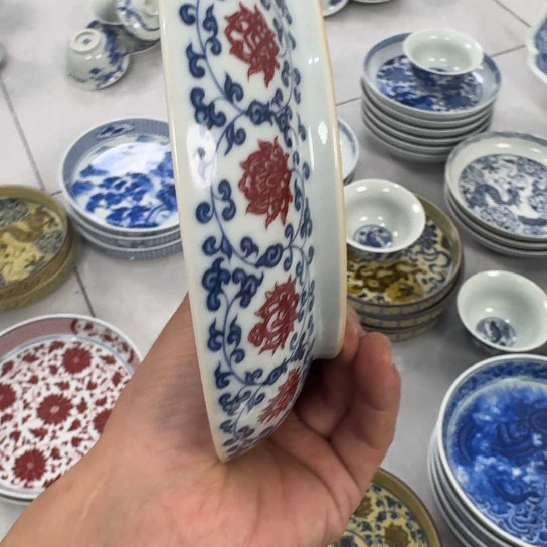 陶摆件釉里红缠枝莲大壶承17.5