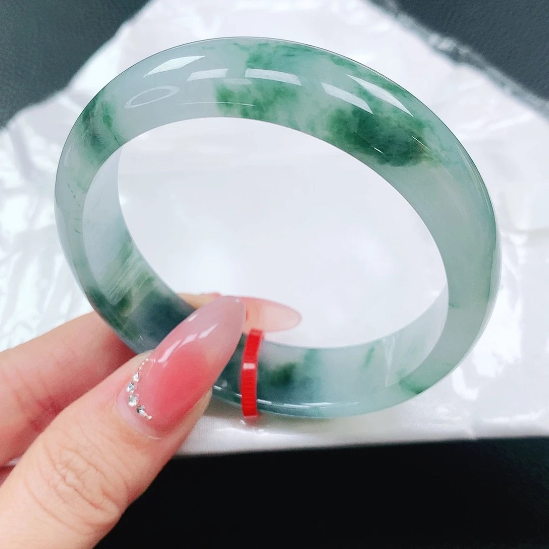 缅甸天然翡翠飘花手镯54圈口