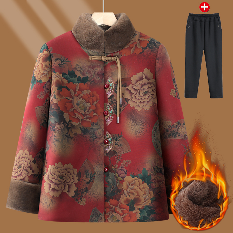 奶奶冬装棉袄加绒加厚60岁70老人妈妈服装太太唐装过寿老人外套