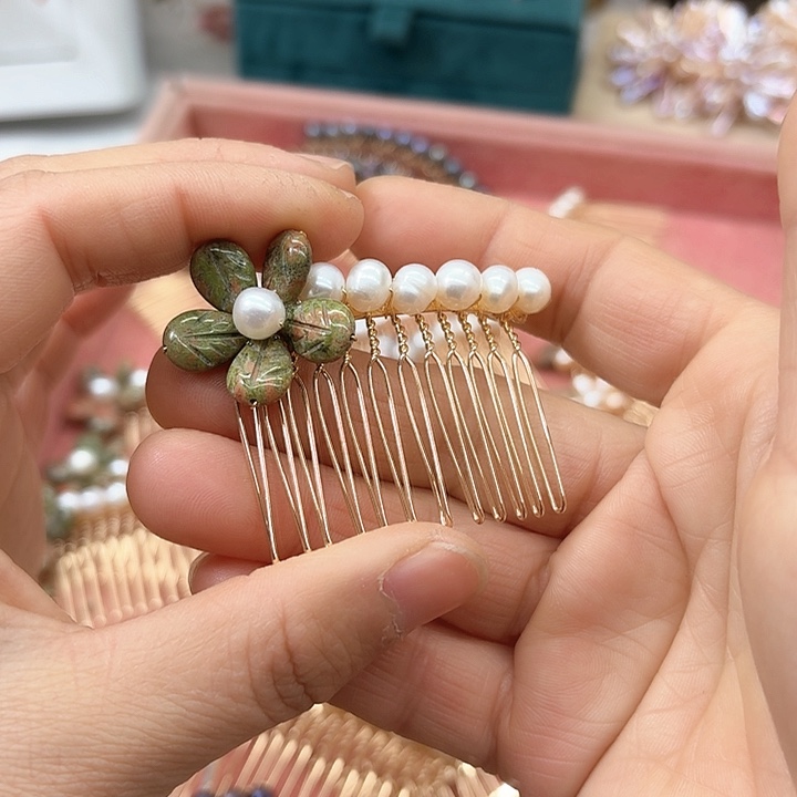 淡水珍珠发饰银S925镶嵌