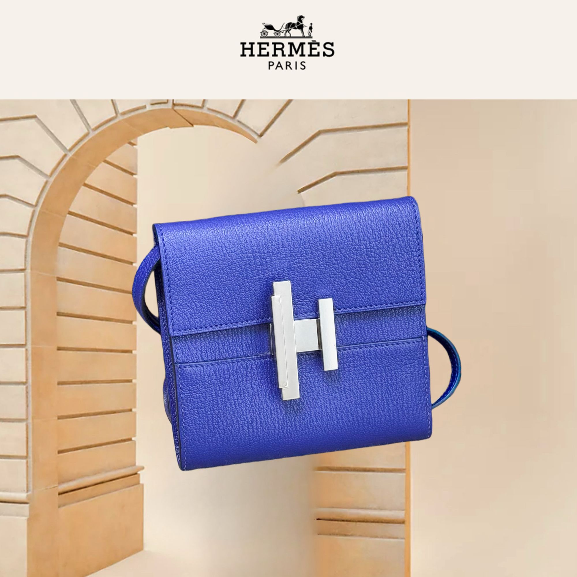 99新 Hermes/爱马仕 cinhetic to go 电光蓝 银扣 C刻 斜挎包