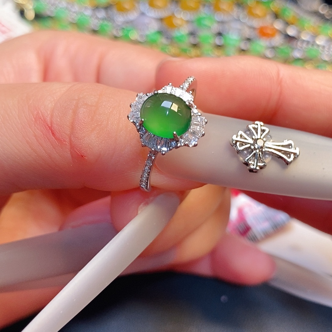 翡翠银S925镶嵌耳饰翡翠戒指