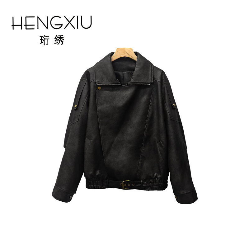 珩绣美式复古2024秋季新款街头高级感PU皮衣外套女24PU137