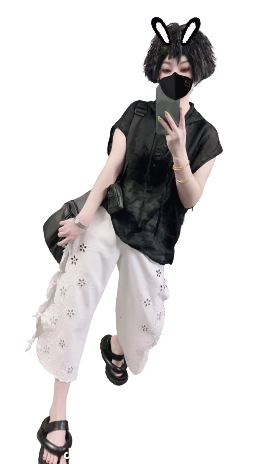 【佳老板】“10751”#夏款韩版原创镂空印花牛仔裤