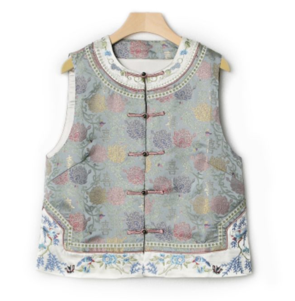 【NA家】圆领刺绣薄款马夹花卉纹宋锦马甲文艺无袖中国风中式